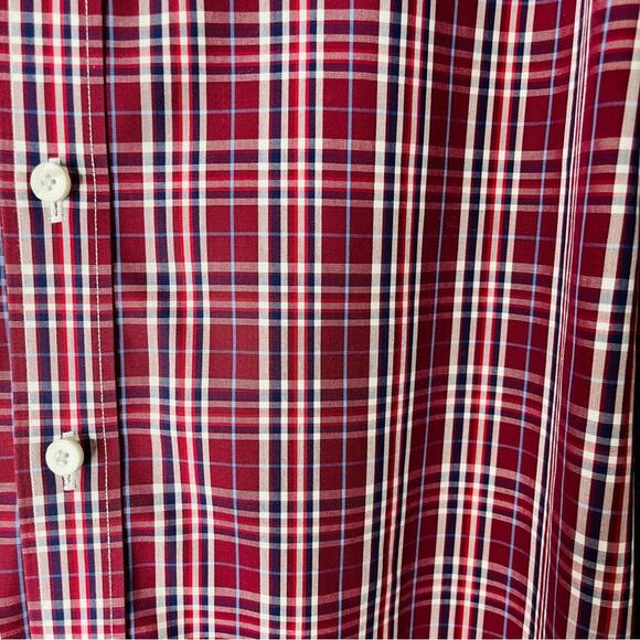 Untuckit red burgundy white plaid cotton button front shirt medium - Picture 4 of 6